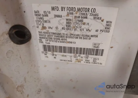 2010 Ford F-150 Fx4/Lariat/Xl/Xlt из США, поврежденный, VIN 1FTFX1EV3AKC35613